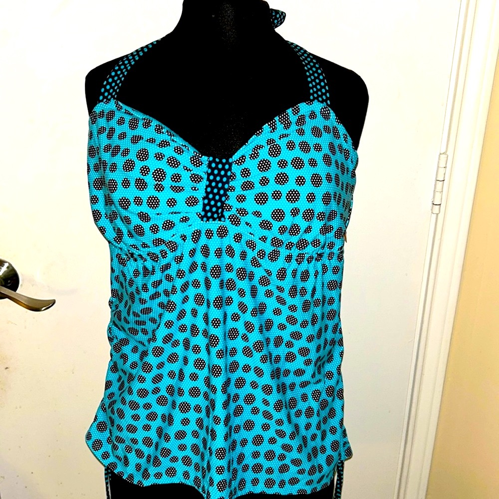 Joe Boxer NWT Blue and black Polka Dot Women's plus size Tankini size 2X - Picture 2 of 5